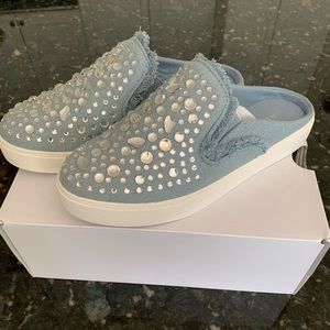 Aldo’s Denim and Rhinestone Mule Slip On